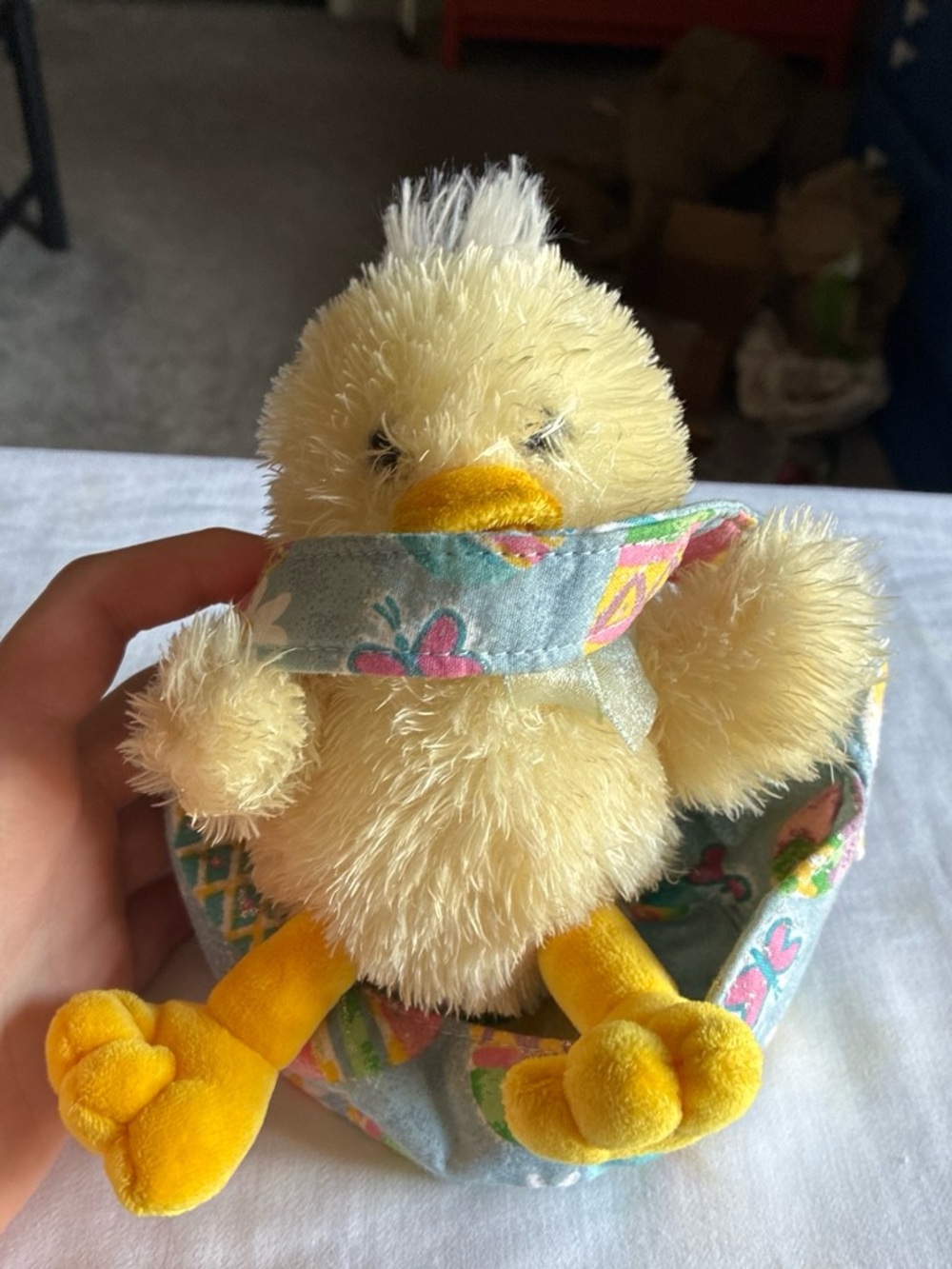 Plush Yellow Chick Bird Toy with Floral Bandana